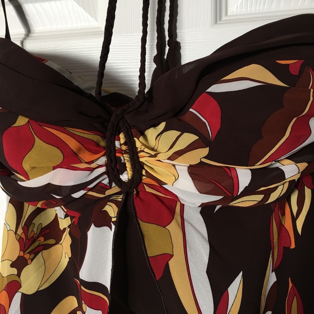 Bisou Bisou Brown Floral Mini Dress with Yellow & Red Accents - Picture 2 of 3
